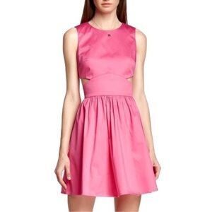French Connection Barbie Hot Pink Superchick  Cutout With Pockets Mini Dress